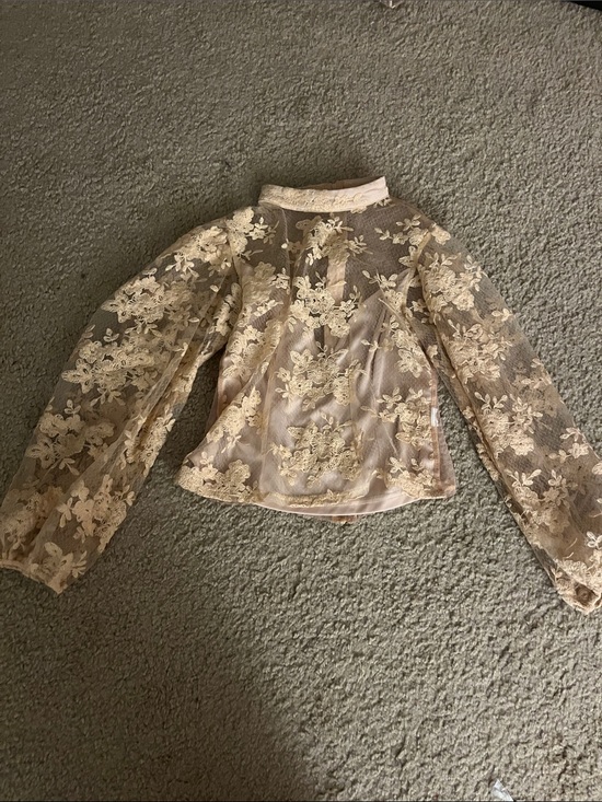Tops - Sheer Floral Lace Long Sleeve Blouse in Ivory